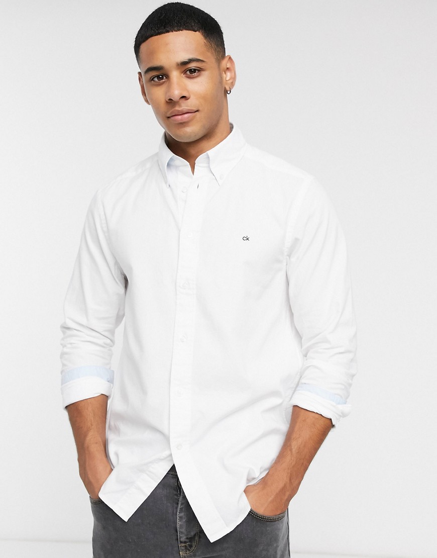 Calvin Klein - Camicia Oxford a maniche lunghe con logo-Bianco