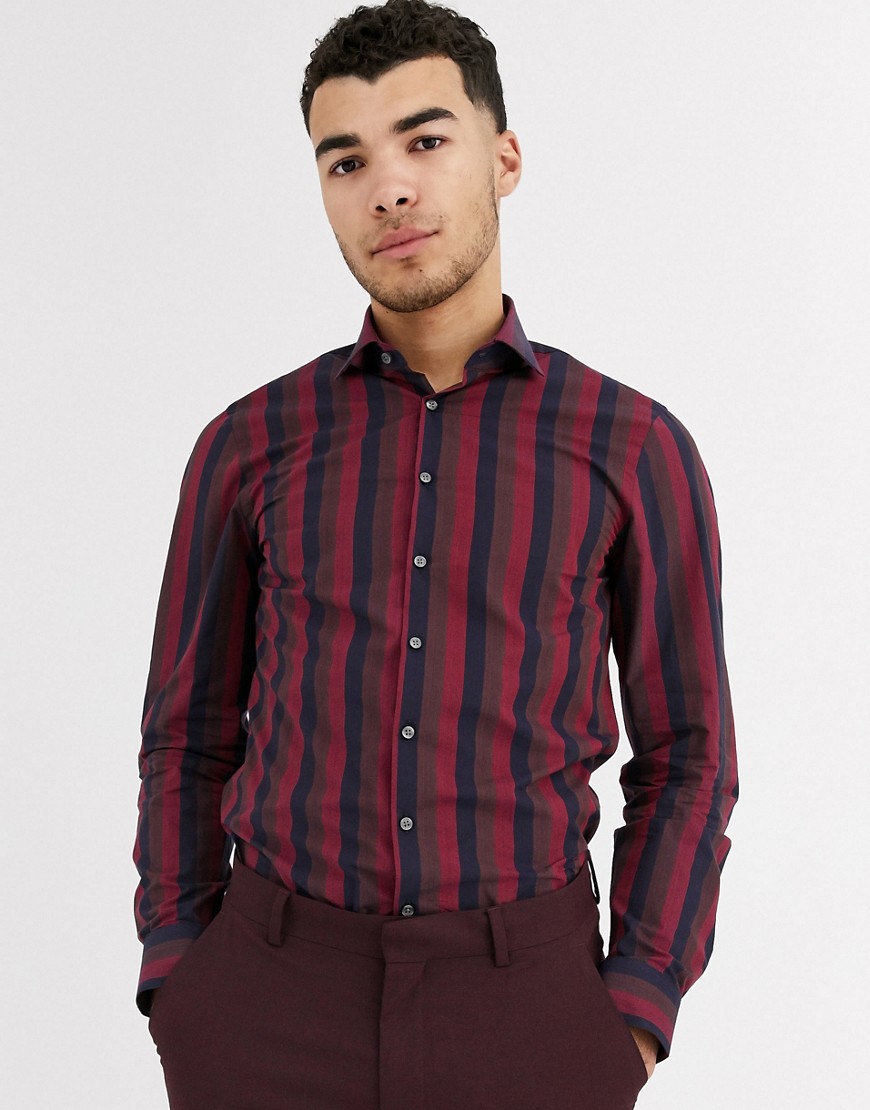 Calvin Klein - Camicia slim a righe larghe-Rosso