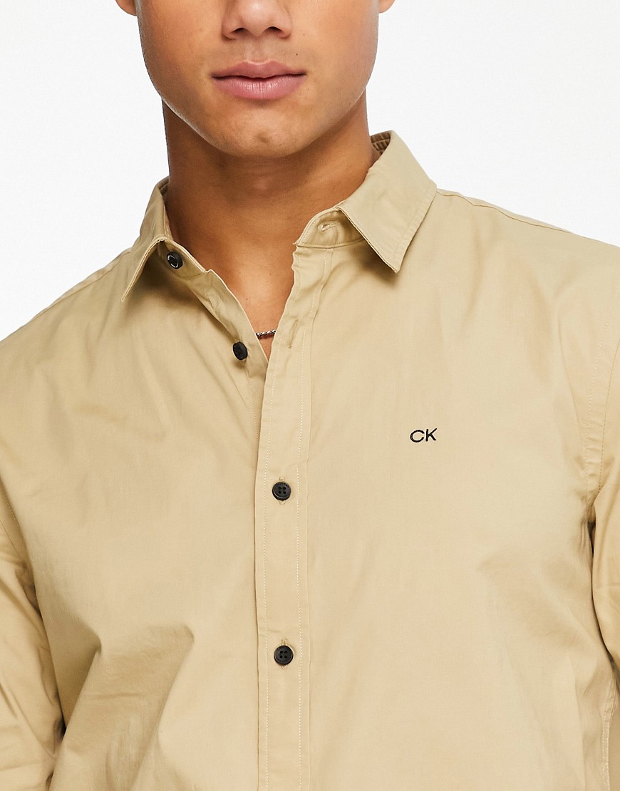 Camicia slim elasticizzata in popeline color pietra con logo-Neutro - Calvin Klein Camicia donna  - immagine2