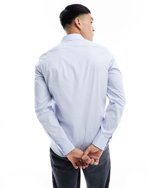 Calvin Klein - Camicia slim in popeline elasticizzato color azzurro, 2 di 4