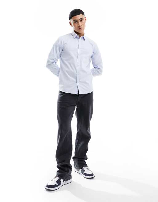 Calvin Klein - Camicia slim in popeline elasticizzato color azzurro, 4 di 4