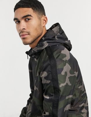 Calvin Klein Camo Hooded Jacket In Olive-green