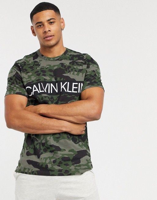 Calvin Klein camo print logo t-shirt in khaki