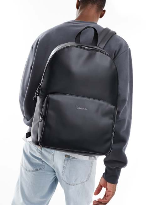 Calvin klein shop black leather backpack