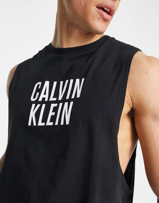 Calvin Klein - Canotta da bagno nera con logo sul petto , 3 di 4