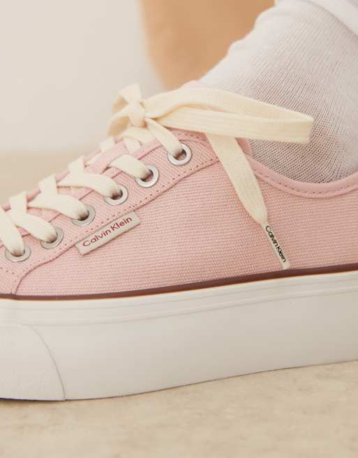 Calvin Klein - Canvas sneakers met gevulkaniseerde plateauzool in roze, 3 van 5