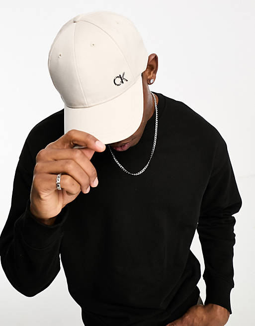 Calvin Klein cap with metal logo in beige | ASOS