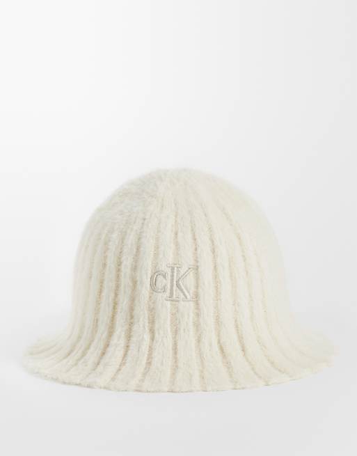 Calvin Klein - Cappello da pescatore color panna con monogramma e bordo smerlato, 1 di 3