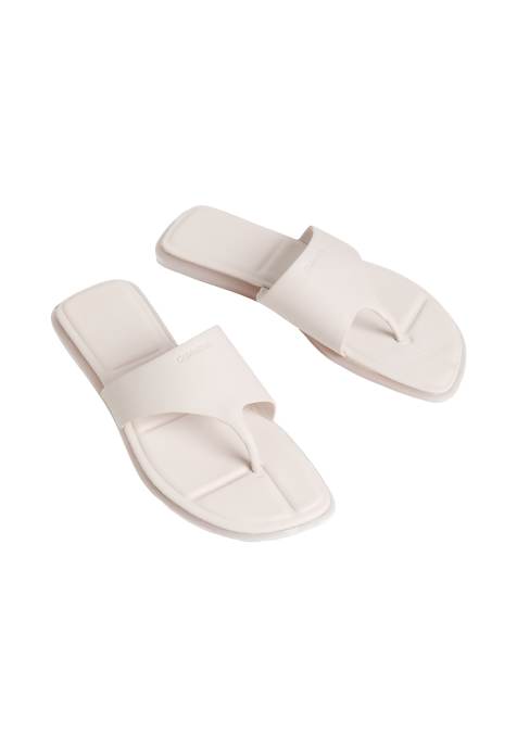 Calvin Klein Carla - leather square toe thong sandals in white sand - view 1