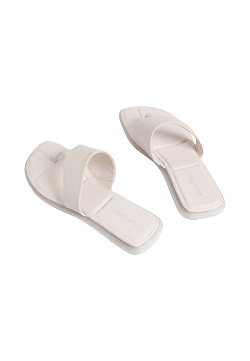 Calvin Klein Carla - leather square toe thong sandals in white sand, 2 of 5