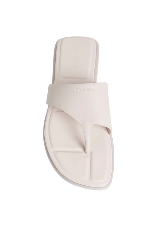Calvin Klein Carla - leather square toe thong sandals in white sand, 3 of 5