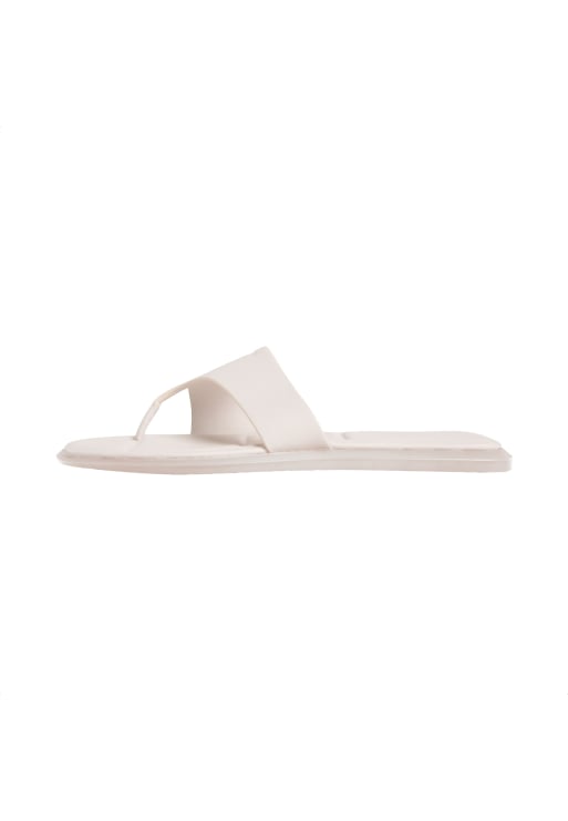 Calvin Klein Carla - leather square toe thong sandals in white sand, 5 of 5