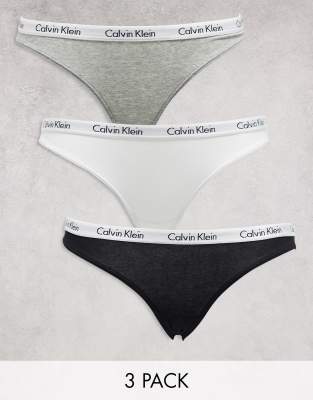 Calvin Klein 3-pack Stretch-cotton Thongs In White,grey,black