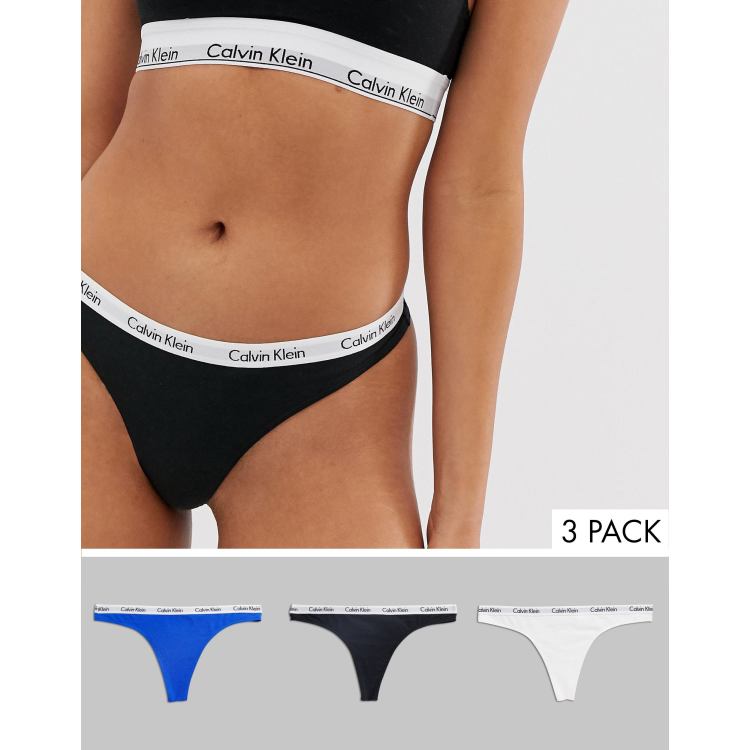 Calvin Klein Carousel 3 pack thong in black blue and white