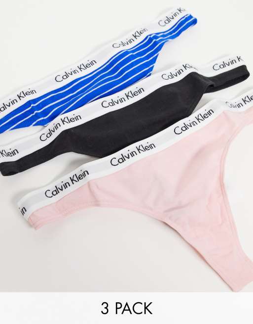 Calvin Klein Carousel 3 pack thongs in black pink and blue stripe