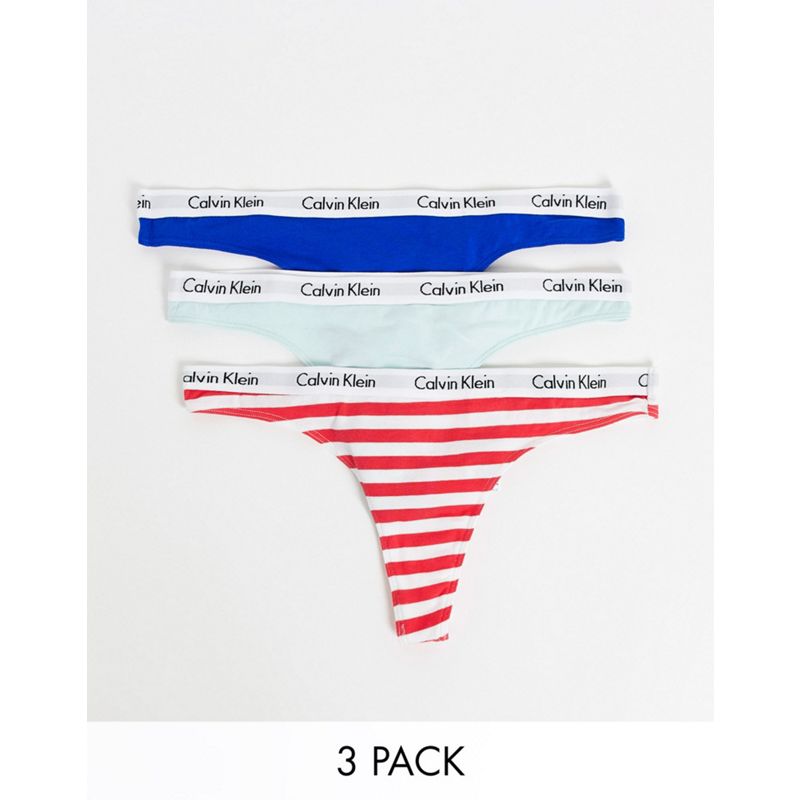  JGeJj Calvin Klein - Carousel - Confezione da 3 perizomi rosa a righe/blu/menta