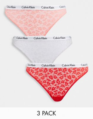 Calvin Klein Carousel lace brazilian brief 3 pack in pink red grey