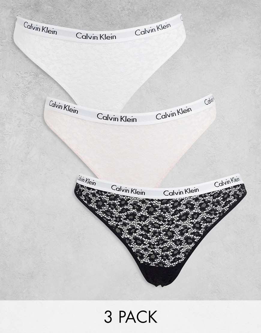 Calvin Klein Carousel lace brazilian brief 3 pack in pink, white and black
