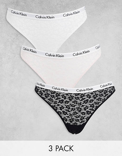 Calvin Klein Carousel lace brazilian brief 3 pack in pink, white and black  | ASOS