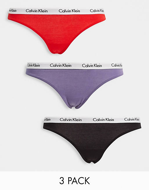 Calvin Klein Carousel thong 3 pack in black, terracotta and lilac | ASOS