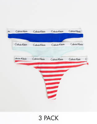 Calvin Klein Calvin Klein Carousel thong 3 pack in pink stripe/blue/mint-Multi