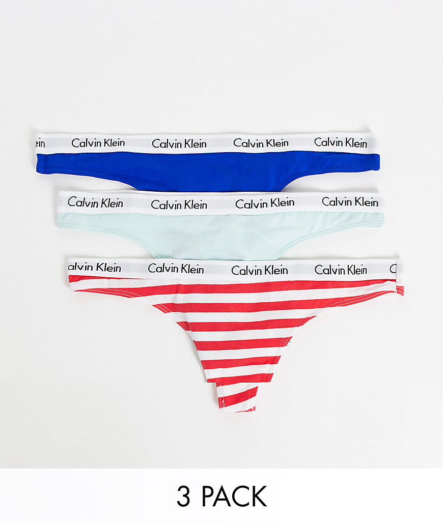 Calvin Klein Carousel thong 3 pack in pink stripe/blue/mint-Multi