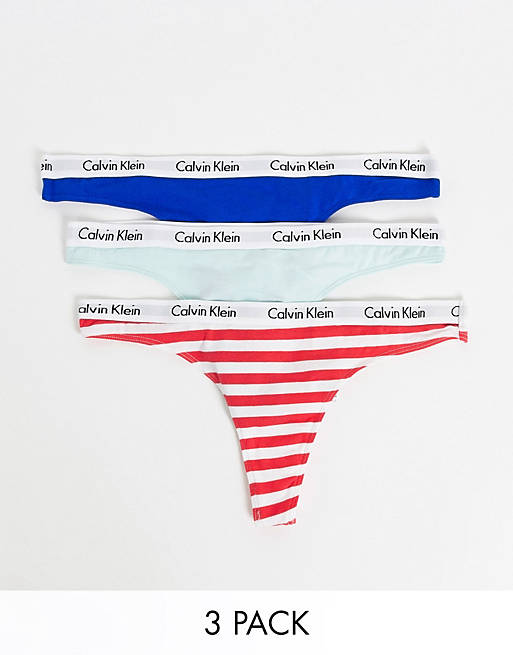 Calvin Klein Carousel thong 3 pack in pink stripe/blue/mint | ASOS