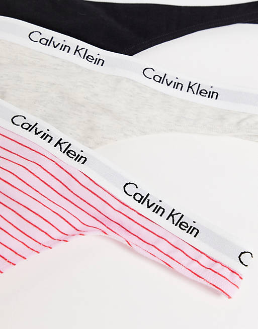 Calvin Klein Carousel thong 3 pack in pink stripe grey black | ASOS