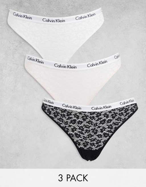 Calvin Klein – Carousel – Zestaw 3 par koronkowych fig brazylijskich w kolorach różowym, białym i czarnym