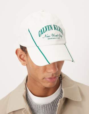 Calvin Klein - Casquette à logo signature et liseré vert - Blanc