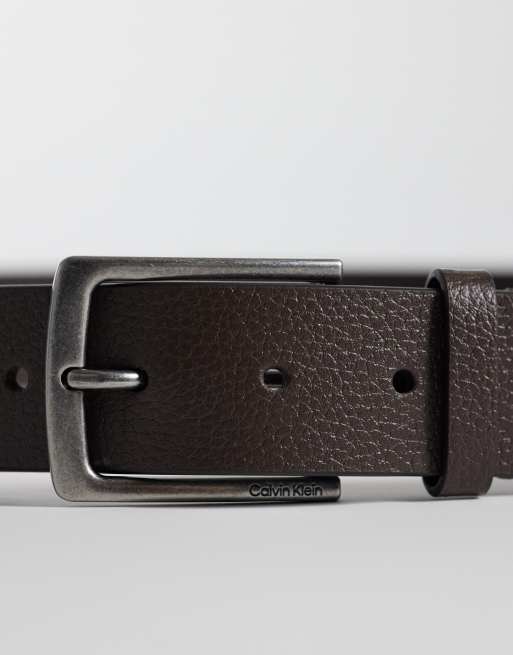 Calvin Klein ceinture à boucle grainée 35 mm en marron chocolat, 3 de 3