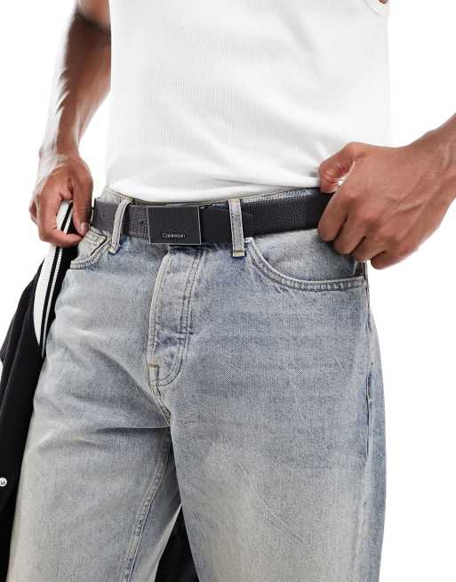 Calvin Klein - Ceinture en cuir avec plaque - Noir