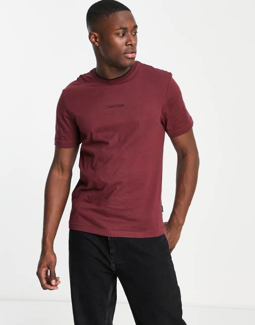 Calvin Klein center logo T shirt in burgundy ASOS