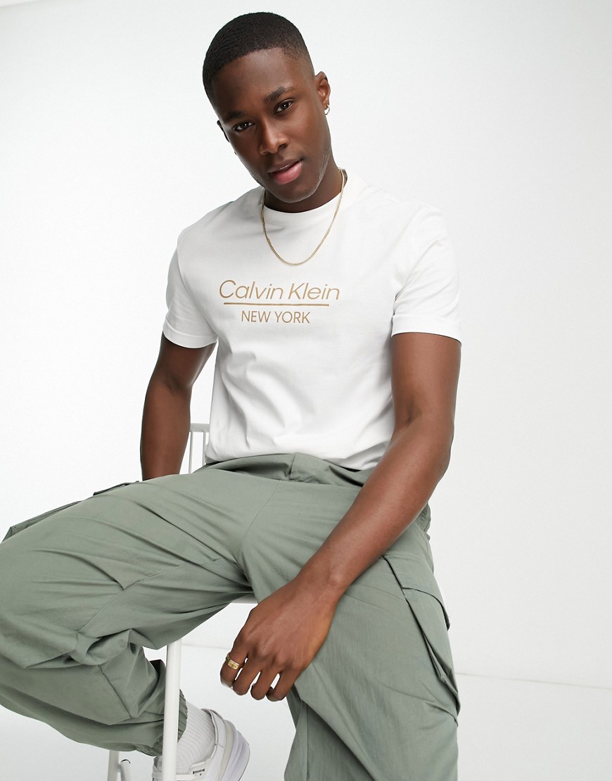 Calvin Klein center logo T-shirt in white