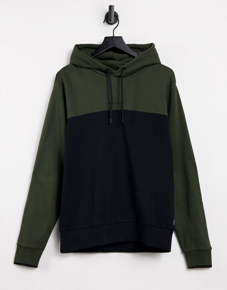 Calvin Klein central logo colorblock hoodie in green/black