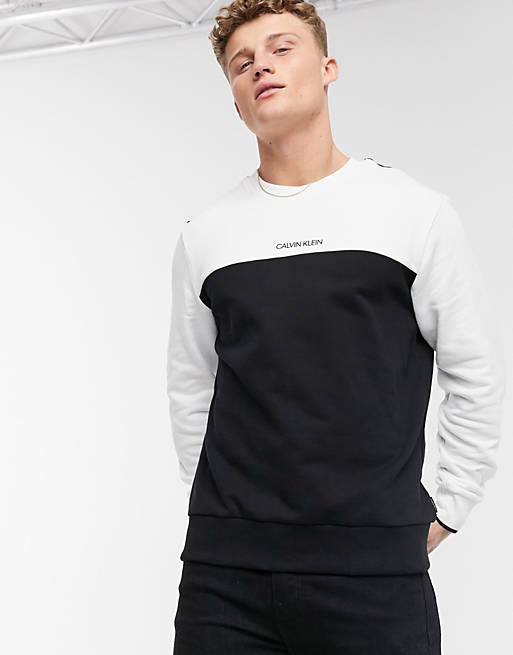 Calvin Klein central logo colour block sweatshirt in white/black | ASOS