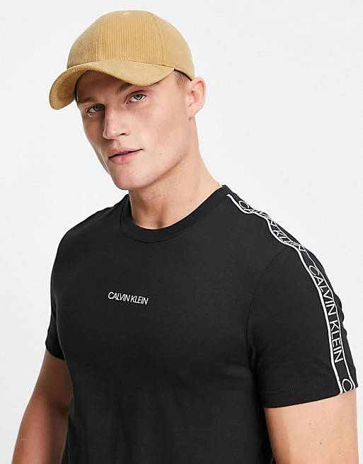 Calvin Klein central & tape logo t-shirt in black | ASOS