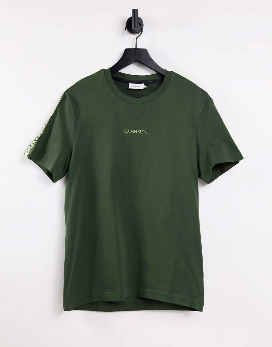 Calvin Klein central & tape logo t-shirt in dark olive green