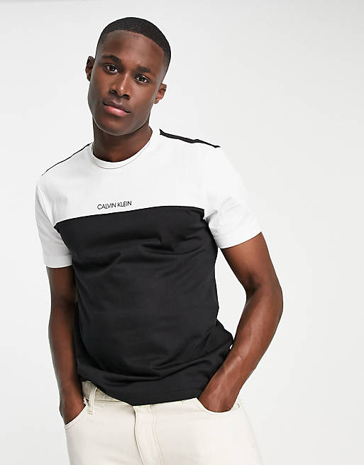 Calvin Klein centre logo colour block t-shirt in white | ASOS