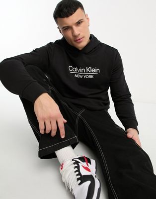 Calvin Klein centre logo hoodie in black