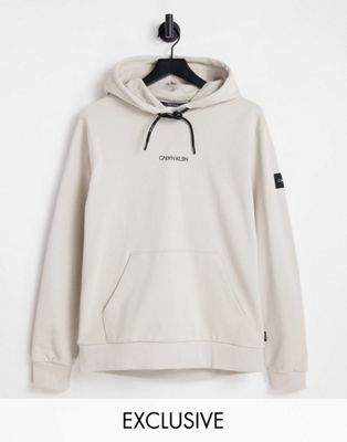 Calvin Klein centre logo hoodie in stone exclusive to ASOS