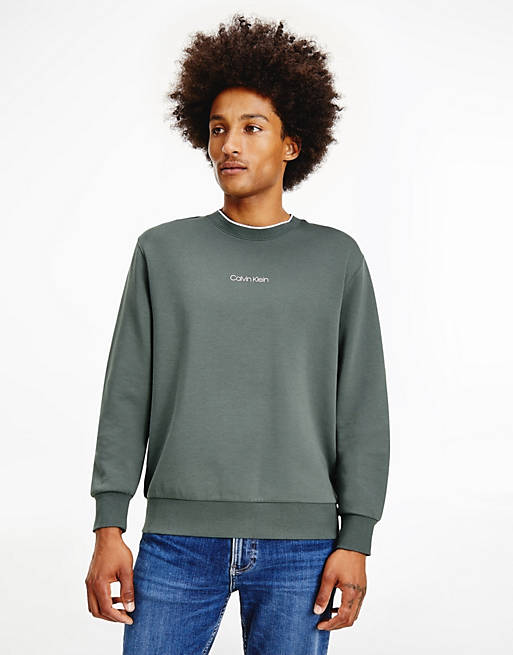 Calvin Klein centre logo sweatshirt in green | ASOS