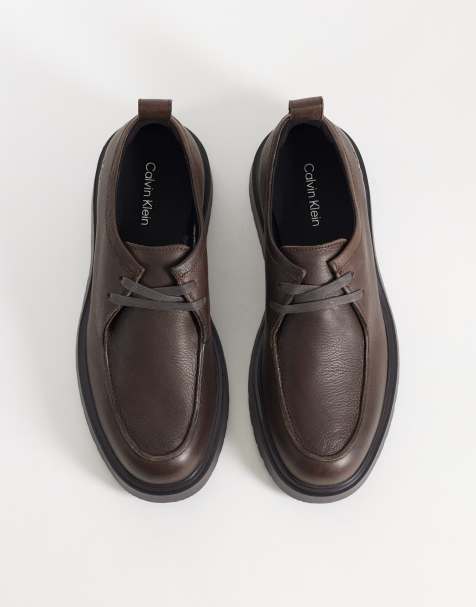 Calvin Klein chaussure à lacets style combat en cuir à empiècement tablier marron chocolat - view 1