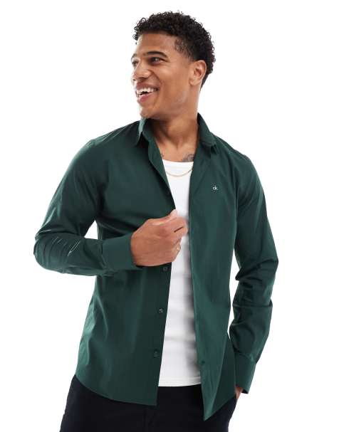 Calvin Klein - Chemise ajustée stretch en popeline - Vert moyen - view 1