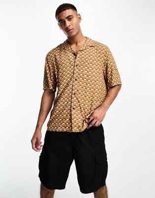 Calvin Klein short sleeve bowling shirt in brown print - ASOS Price Checker