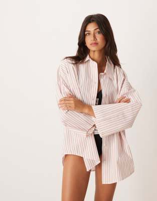 Calvin Klein - Chemise décontractée en popeline à rayures - Pêche-Orange