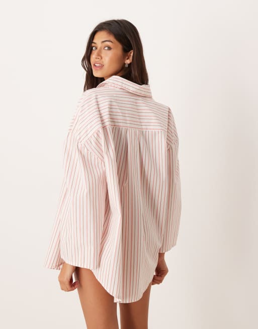 Calvin Klein - Chemise décontractée en popeline à rayures - Pêche, 3 de 4