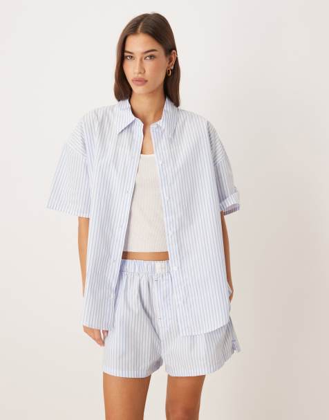 Calvin Klein - Chemise décontractée rayé en popeline - Pêche - view 1