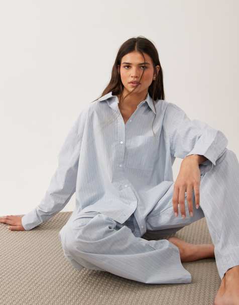 Calvin Klein - Chemise d'ensemble décontractée en popeline à rayures et manches longues - Bleu - view 1
