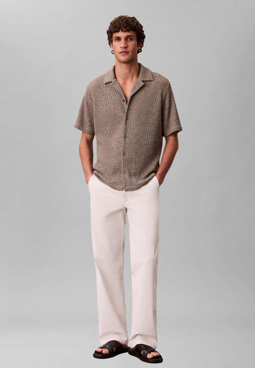 Calvin Klein - Chemise en maille texturée à manches courtes - Noix de cajou grillée, 2 de 6